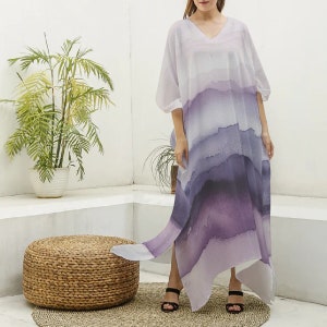 Damen Nachahmung Seide Kaftan Robe mit V-Ausschnitt - Perfekte lange Kleid, Beachwear, Spa Robe, tolle Geschenke zum Valentinstag, zum Jahrestag oder zum Geburtstag