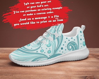 Damen Sportschuhe Custom Design, Schuh entworfen von Kind, Kinderkunst auf Stiefeln, Kinderdesigner, personalisierte Geschenke