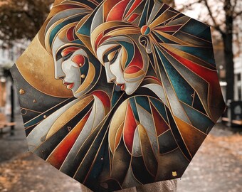 Love Modern print Automatic Folding Umbrella for Rain, Boho Shade Umbrellas, Gifts Parasols With Handles, Travel Hook-and-loop Parasol