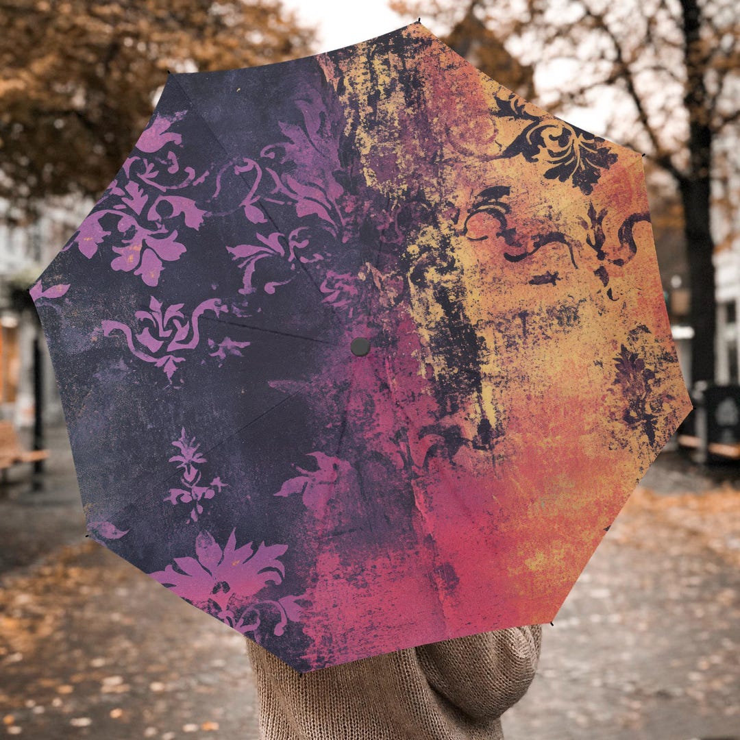 Vintage Pattern Print Automatic Folding Umbrella for Rain, Boho Shade ...