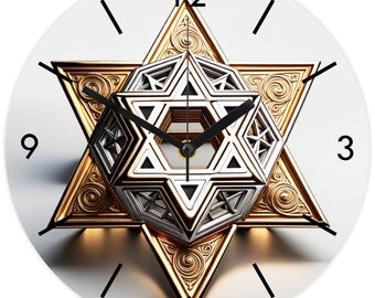Reloj de pared acrílico grande con estrella de David, redondo o cuadrado.