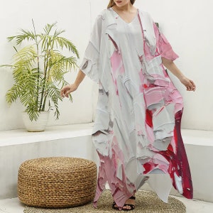 Damen Nachahmung Seide Kaftan Robe mit V-Ausschnitt - Perfekte lange Kleid, Beachwear, Spa Robe, tolle Geschenke zum Valentinstag, zum Jahrestag oder zum Geburtstag
