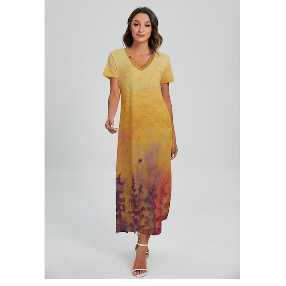 side slit casual dress LCTSLRD Casual Outfits Solid Color Asymmetrical Shoulder Tie-Up Side Slit  Dress Maxi Dresses at Amazon Women's Clothing store