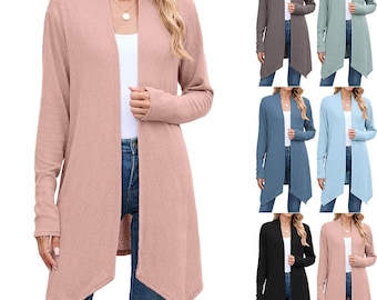 Vielseitige Langarm-Strickjacke für Frauen, leichte Boho-Strickjacke mit offener Vorderseite, ganzjahrestaugliche, bequeme Verpackung, schickes Oberteil für den Alltag