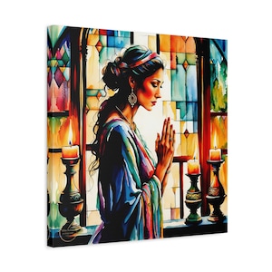Woman Praying Art Home Decoration, Unique Artwork, Art Lover Gifts, Fine Art Canvas Print, Spiritual Peaceful Art, Serene Painting,Faith Art