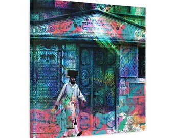 Nahlaot Synagogue Art, Jerusalem Hasid Canvas, Old City Jewish Print, Traditional Street Decor, Israel Heritage Gift,Israel Art, Judaica Art
