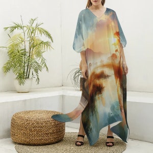 Damen Nachahmung Seide Kaftan Robe mit V-Ausschnitt - Perfekte lange Kleid, Beachwear, Spa Robe, tolle Geschenke zum Valentinstag, zum Jahrestag oder zum Geburtstag
