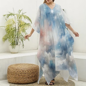 Damen Nachahmung Seide Kaftan Robe mit V-Ausschnitt - Perfekte lange Kleid, Beachwear, Spa Robe, tolle Geschenke zum Valentinstag, zum Jahrestag oder zum Geburtstag