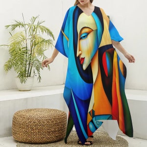 Damen Nachahmung Seide Kaftan Robe mit V-Ausschnitt - Perfekte lange Kleid, Beachwear, Spa Robe, tolle Geschenke zum Valentinstag, zum Jahrestag oder zum Geburtstag