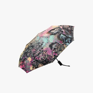 Automatic Folding portable Umbrella, ART Design, Womens Parisol Rain Protection, Period Umbrella, Wizard Waterproof Foldable Umbrella