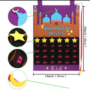 Reusable Ramadan Eid Countdown Felt Calendar, Tracker with Reusable Stars Stickers, Ramadan Activities, Ibadah Tracker