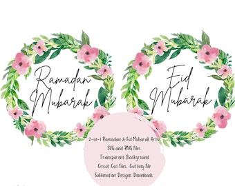 2-in-1 Ramadan & Eid Mubarak Arts SVG and PNG Files, Transparent Background, Cricut Cut Files,  Cutting File, Sublimation Designs Downloads
