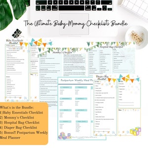 The Ultimate New Mom Baby Registry Checklists 5in1 Newborn Baby Registry -Mommy and Postpartum Care - Hospital Labor and Diaper Bag List