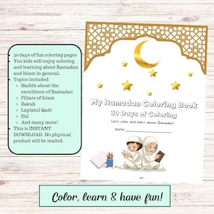 30 Days of Ramadan Coloring Activity Pack || Kids Ramadan activity pack - Learning & coloring – Gift for Muslim kids – Islamic coloring book