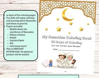 30 Dagen Ramadan Kleurplaten Activiteitenpakket || Kids Ramadan activiteitenpakket - Leren en kleuren - Cadeau voor moslimkinderen - Islamitisch kleurboek