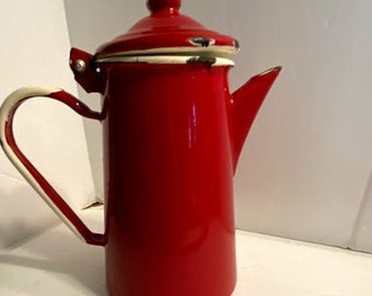 Emalia Olkusz製 ヴィンテージ　ホーロー　ピッチャー Emalia Olkusz 1907 Red Enamelware Coffee Pot ~ White Handle Clean