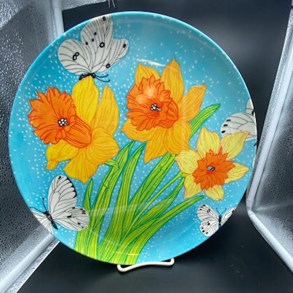 Mebel Melamine Round Platter with Daffodils and Butterflies ~ Made in Italy ~ 12 inches diameter