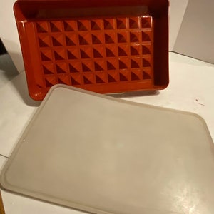 Vintage Tupperware 1292-3 Hot Dog, Bacon, Marinader ~ Paprika Color 10x6x2
