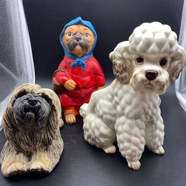 Vintage Dog Figurines Choice Poodle planter/Laso Apso Classic Critters/Norleans Boxer Bank