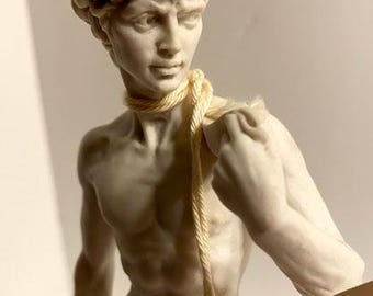 A. Santini Michelangelo's David Alabaster Sculpture - Made in Italy, Black Marble Base