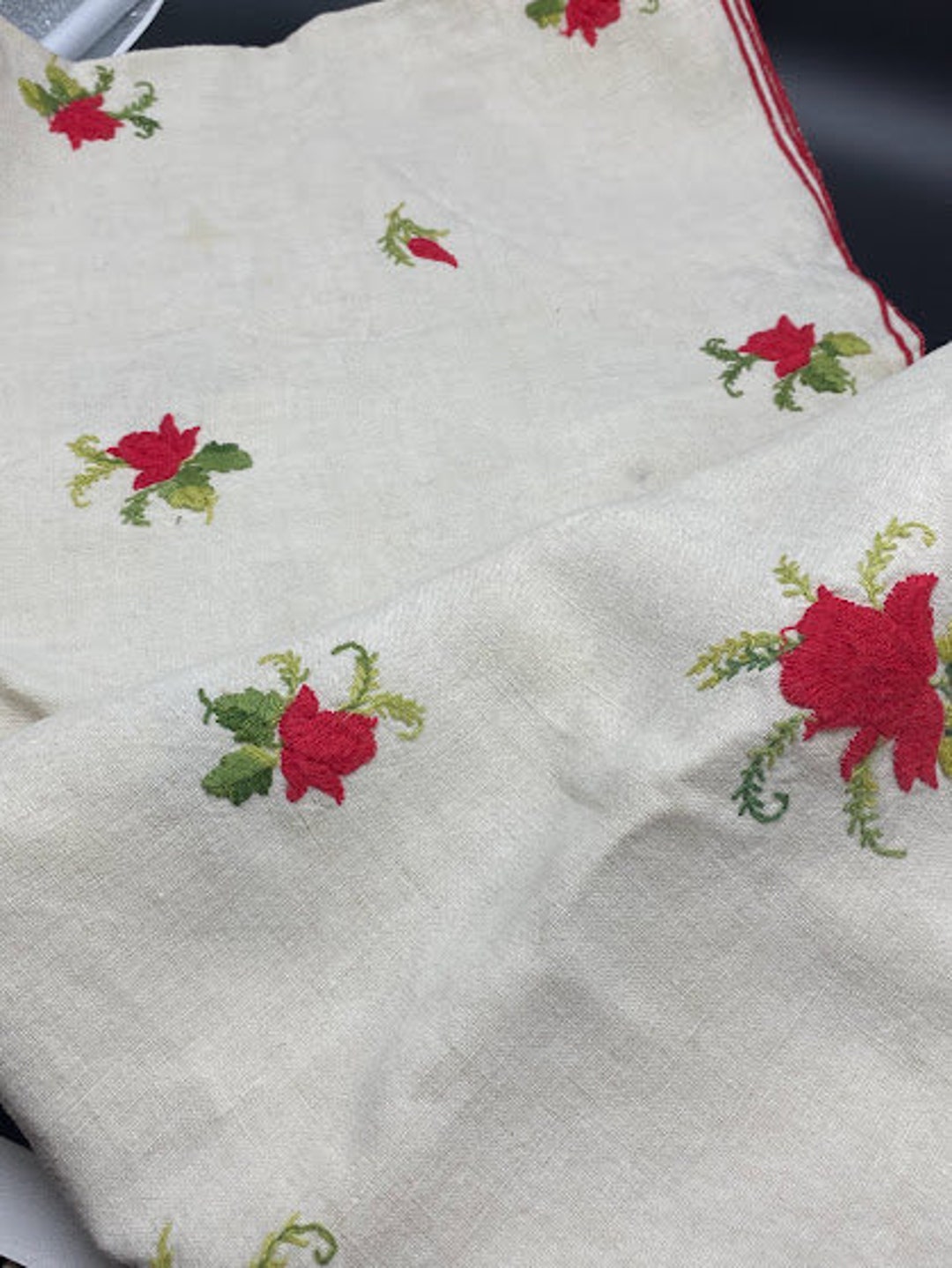 東欧 Vintage Red刺繍 リネンテーブルクロス 【公式通販】