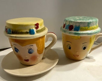 Tazza da caffè vintage anni '50 con cappello e posacenere per mamma, tazza originale