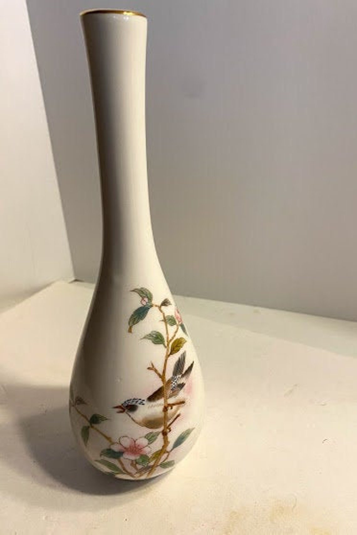 Yamaji Melody Vase Hand Painted Bud Vase Floral With Bird Etsy