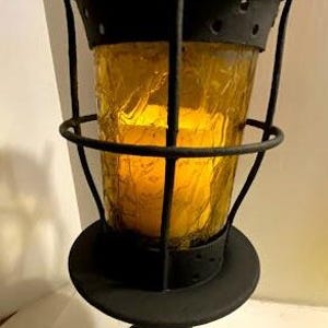 Vintage Metal and Yellow/Amber Crackle Glass Lantern