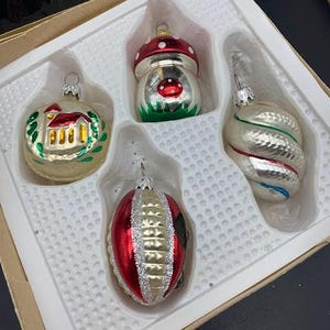 Set of 4 mercury glass ornaments made in Poland