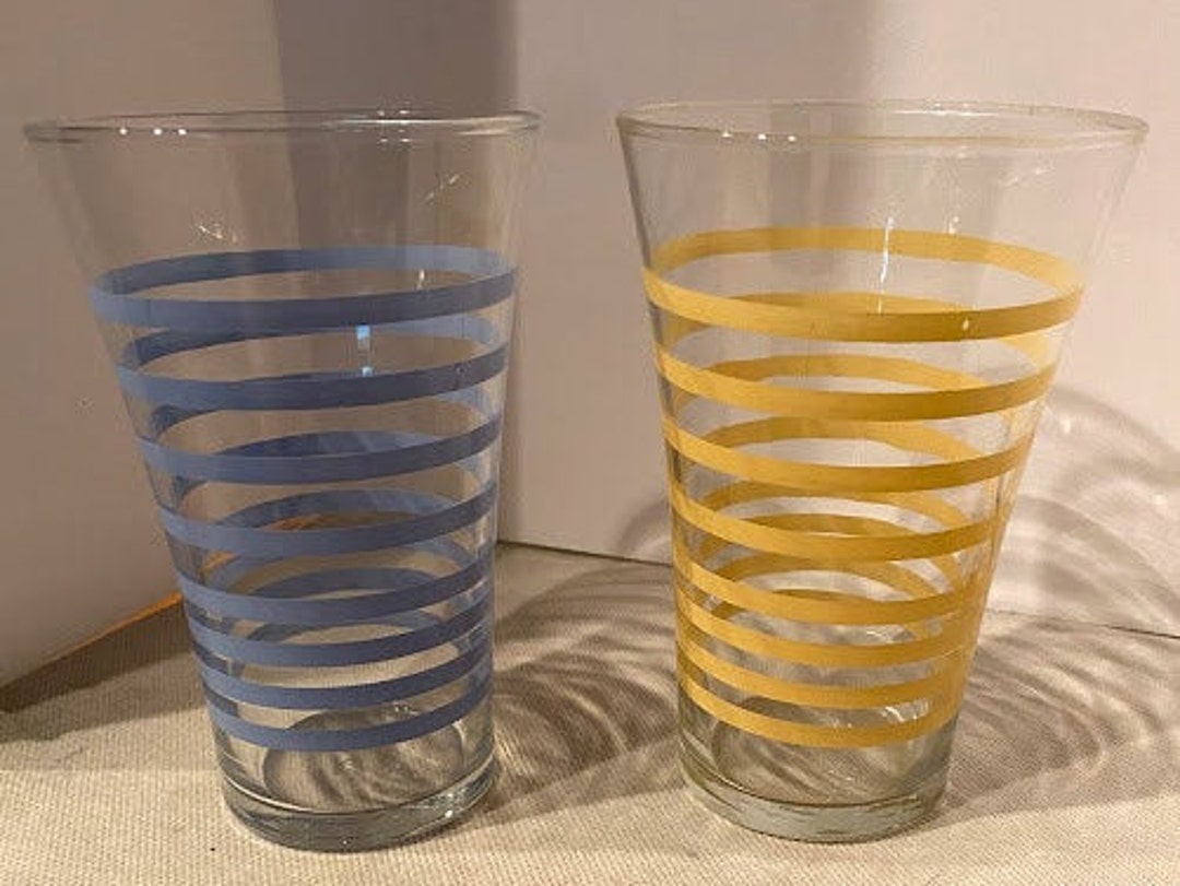 Vintage Libbey Glass in Baby Blue and Ocre Vintage Glassware Etsy