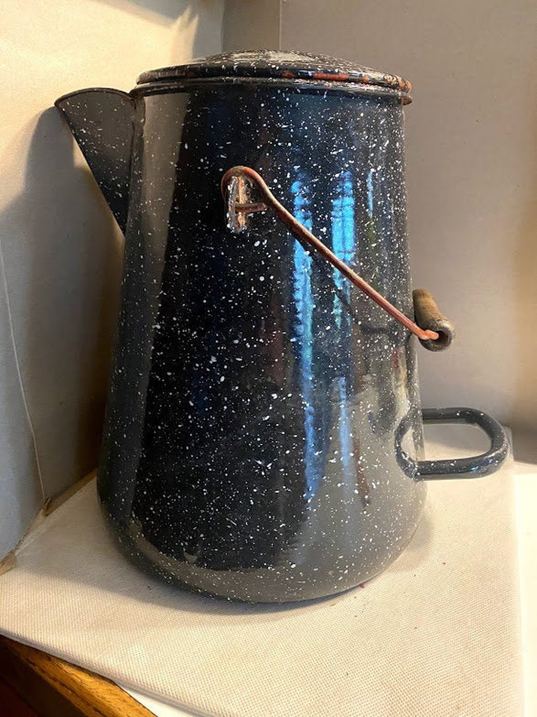 Vintage USN Vollrath Co Enamel Coffee Pot Military Collectible