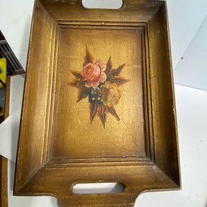 Wood tray with decoupage floral design 14x11.5