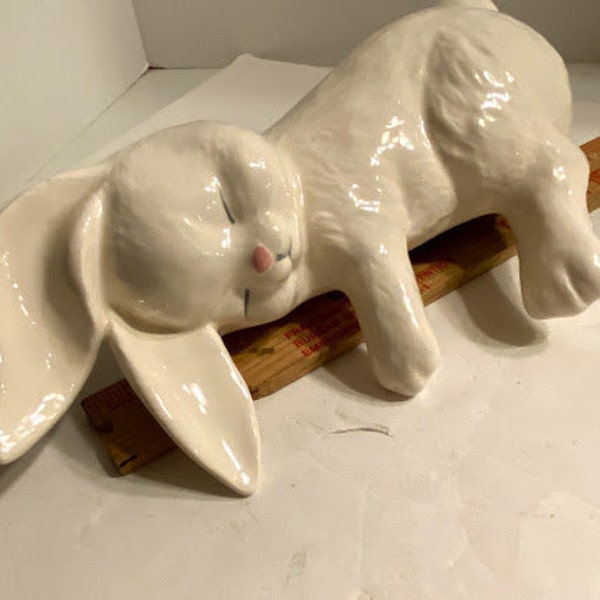 Ceramic Sleeping Bunny Shelf Sitter "Sleeper"  8 X 5 X 4