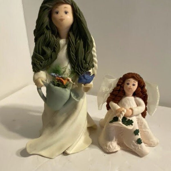 Polymer Clay Angel ~ set Spring/Garden angel green hair ~ Shamrock Angel