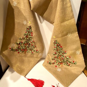 Vintage Soft Burlap Christmas Tree Table Runner ~ 72 length x 13 wide