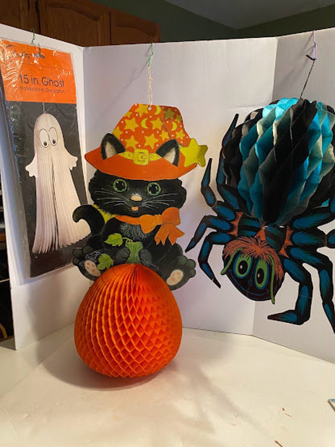 Vintage Halloween Decor Ghost NOS Carlton Cards Inc. Cat on