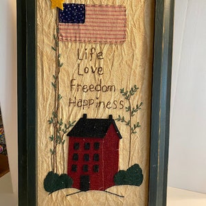 Patriotic Wall Art ~ Applique Flag, House and Needlepoint Details ~ Needlepoint Wall Art 12.5x22.5