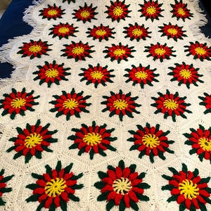 Handmade Christmas Poinsetta Flower Crocheted Afghan Poinsetta Afghan 40x63