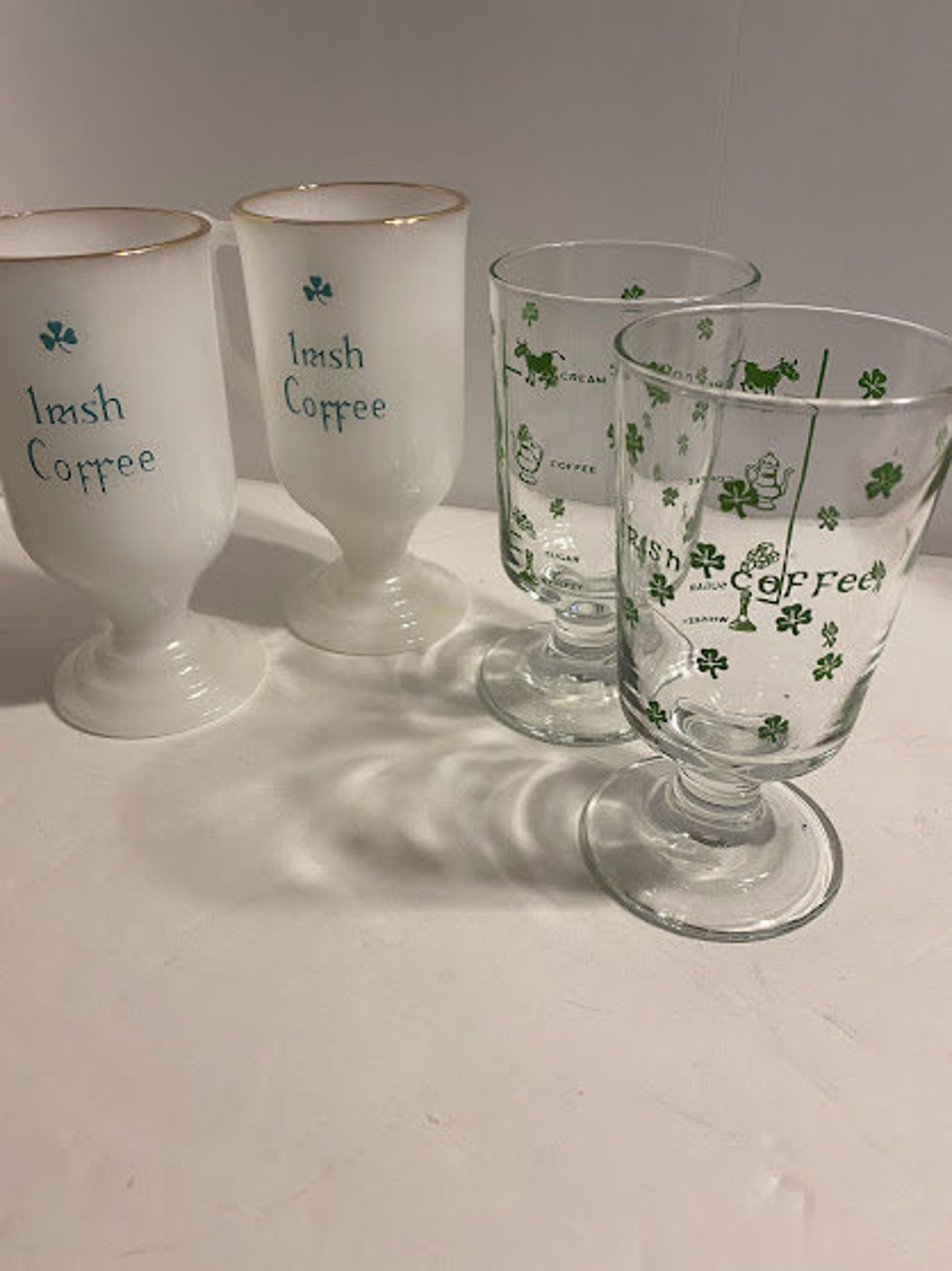 Choice Set of 2 1milk Glass Irish Coffee Mugs 2clear Glass Etsy