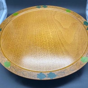 Wooden tabletop lazy susan with hand-painted leaves