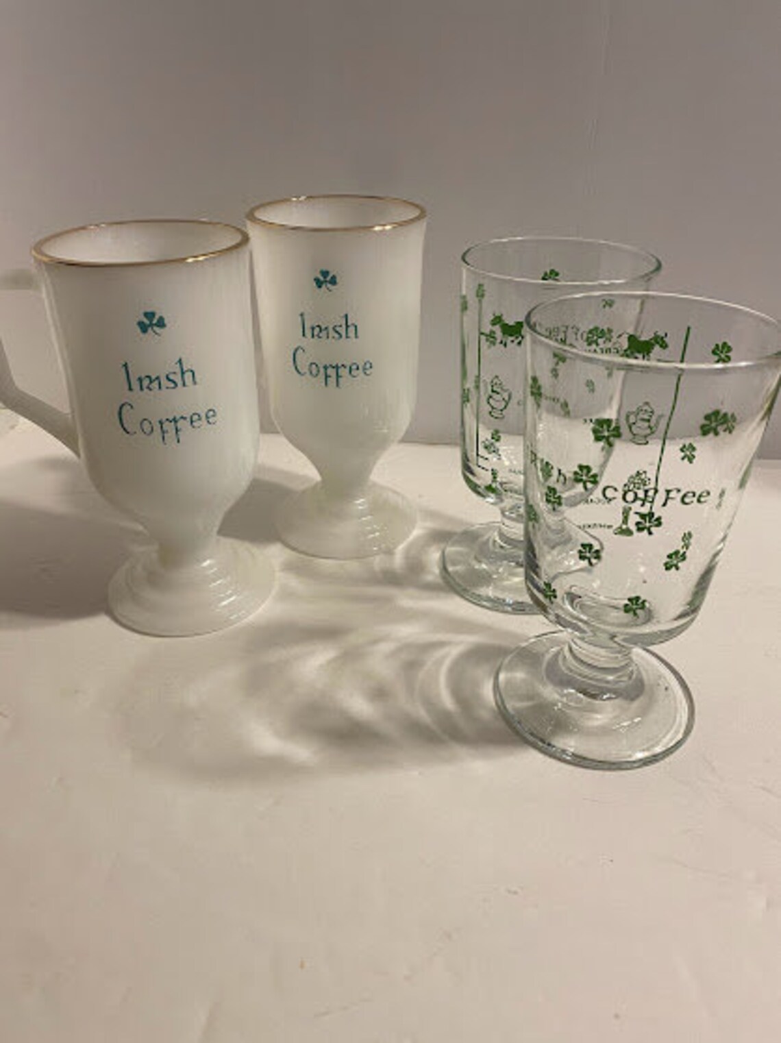 Choice Set of 2 1milk Glass Irish Coffee Mugs 2clear Glass Etsy