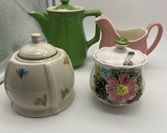 Ceramic Sugar bowl, creamer, Jam/honey Jar