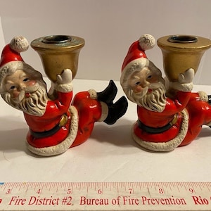 Vintage Mid-century Ceramic Santa Candlestick holders ~ Vintage Christmas Decoration ~ Christmas Around the World Made in Japan