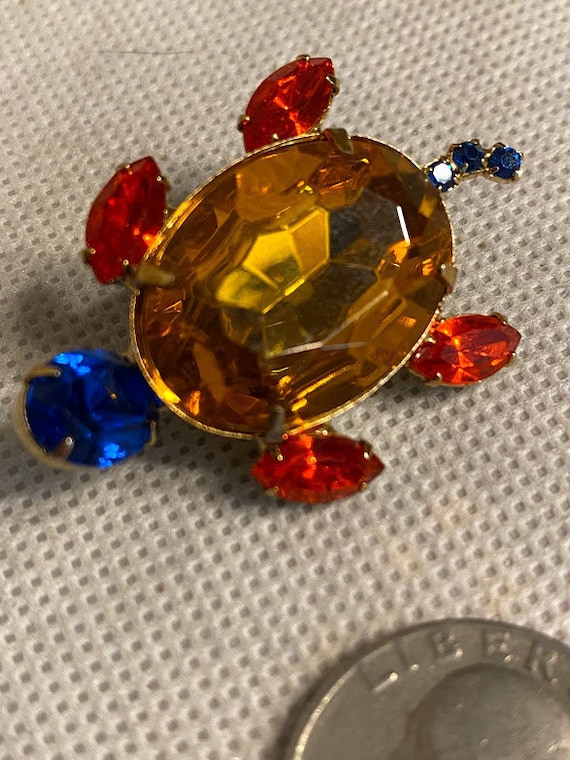 Colored jewel turtle Brooch/Pin ~ Vintage Brooch - image 1
