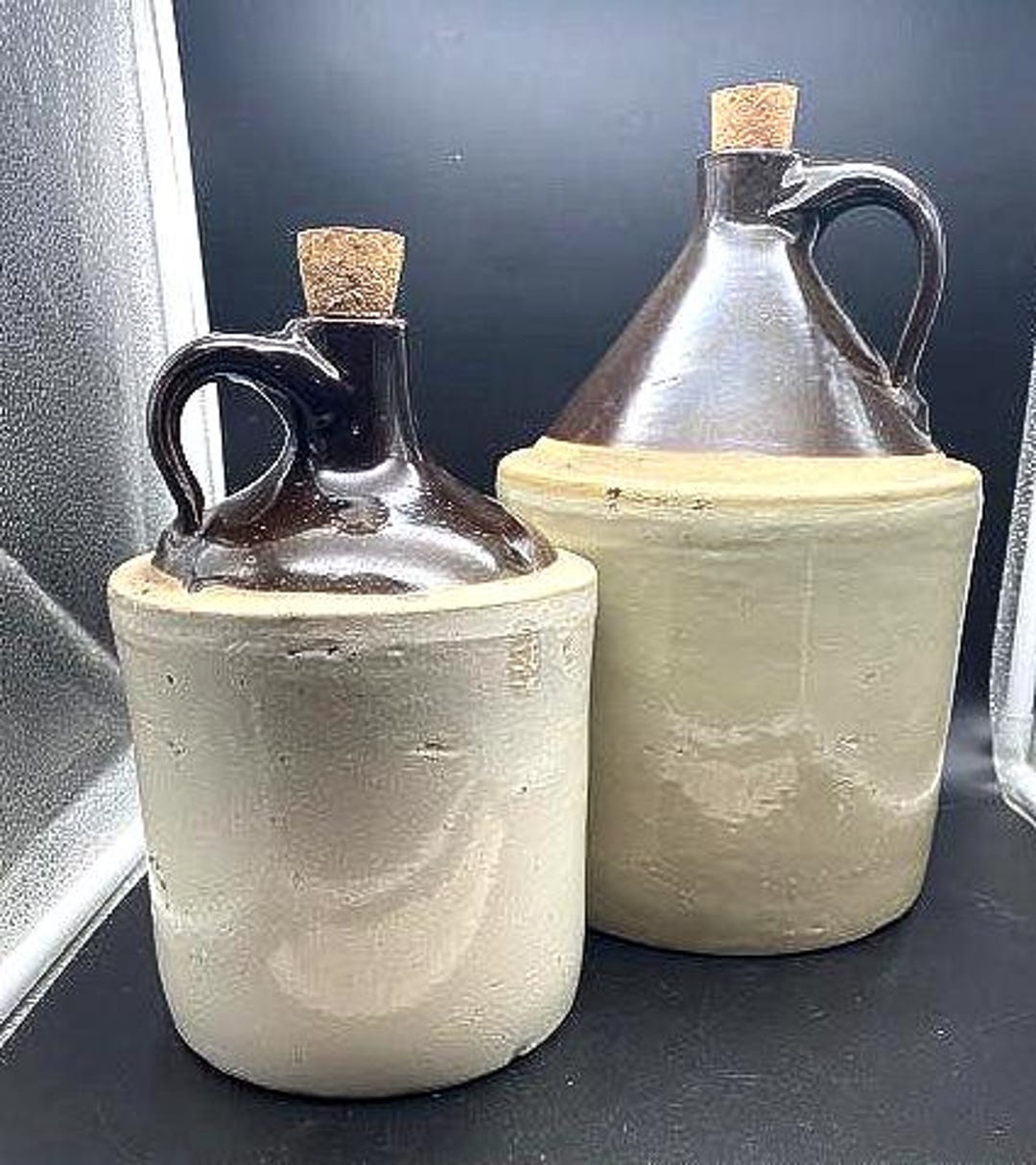 Antique Stoneware Drinking Jug With Handle and Cork Stopper - Etsy