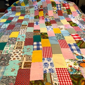 Hand made, hand stitched country crazy quilt same on both sides 70x79