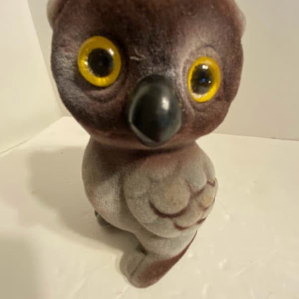 Vintage Flocked Owl Bank w/stopper