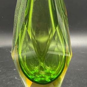 Faceted Murano Mandruzzato green and yellow sommerso glass vase