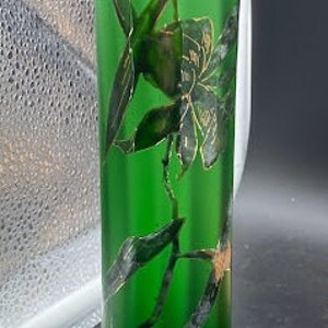 Legras Glass - French Art Deco green blown glass hand painted
