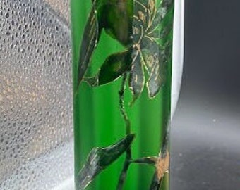 Legras Glass - French Art Deco green blown glass hand painted